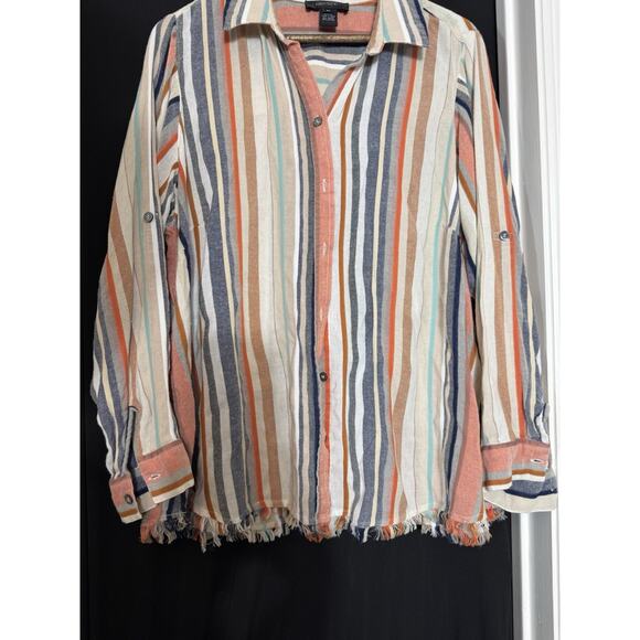 Karen Kane Womens Fringe-Hem Button Up Shirt, Multicolored plus 2x shacket boho - Picture 4 of 6